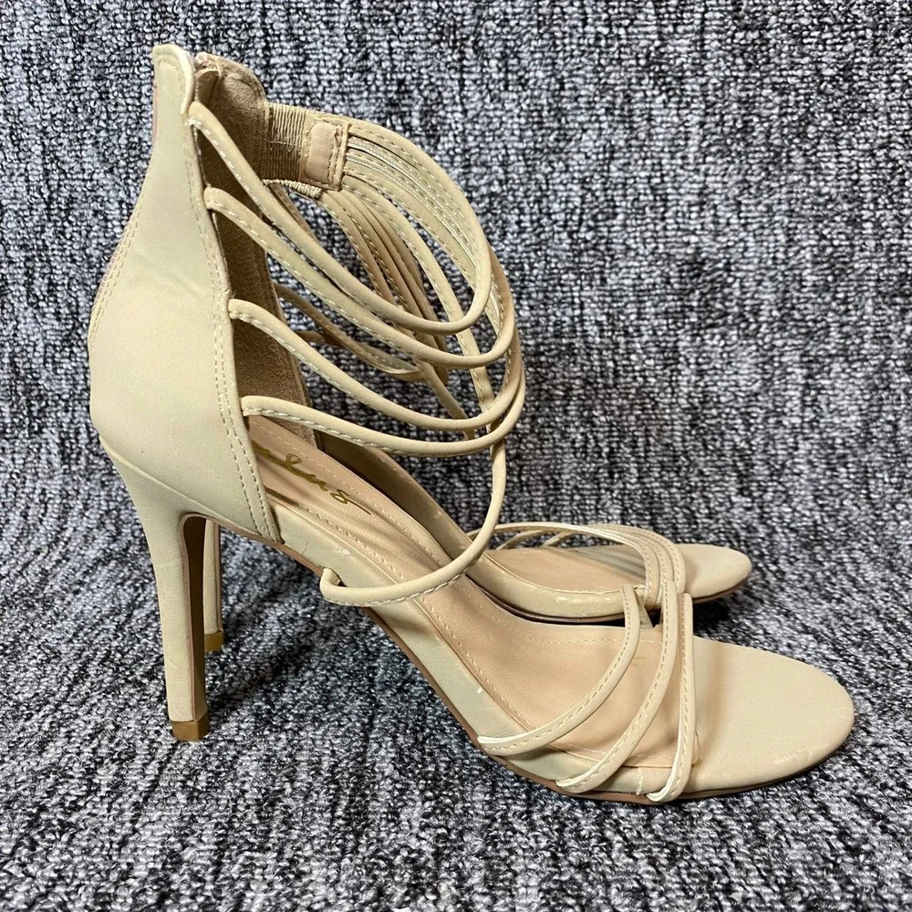 Lulus Strappy Stiletto Sandals Womens 6 Beige‎ Vegan Leather Dress Shoes